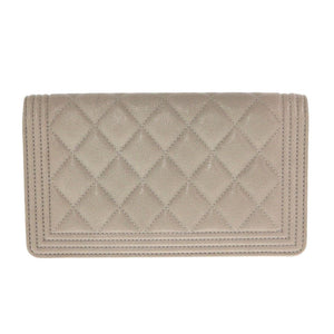 美品 シャネル ボーイシャネル キャビアスキン グレー 長財布 1392【中古】CHANEL