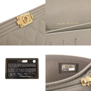 美品 シャネル ボーイシャネル キャビアスキン グレー 長財布 1392【中古】CHANEL
