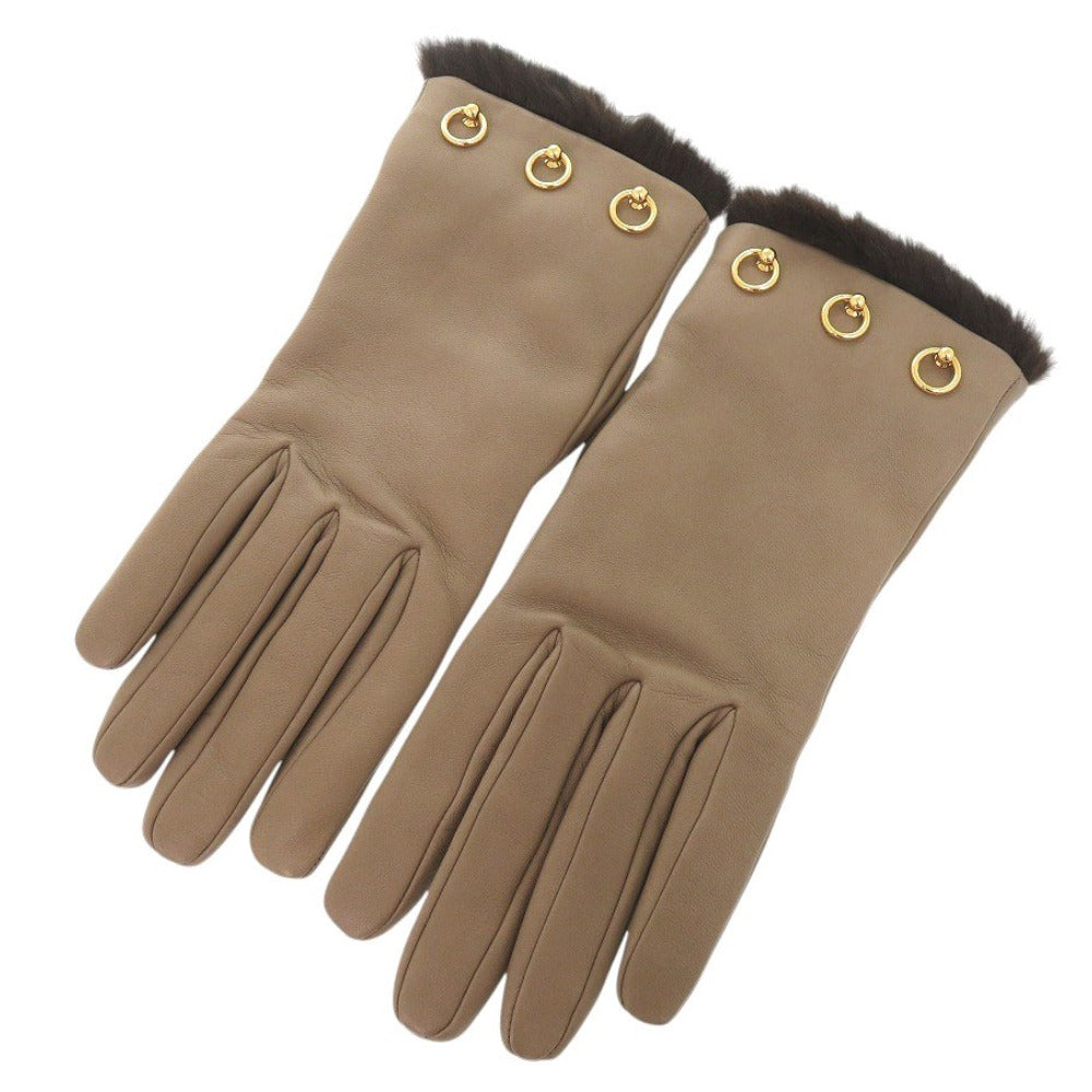 新品同様 エルメス カシミヤ ラムスキン サイズ7.5 ブラウン 手袋 グローブ 1415【中古】HERMES