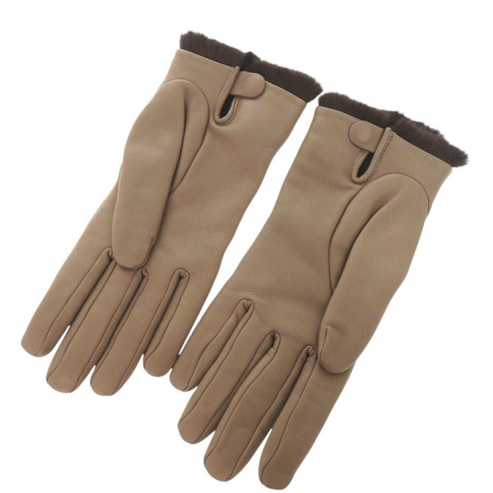 新品同様 エルメス カシミヤ ラムスキン サイズ7.5 ブラウン 手袋 グローブ 1415【中古】HERMES