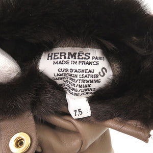 新品同様 エルメス カシミヤ ラムスキン サイズ7.5 ブラウン 手袋 グローブ 1415【中古】HERMES