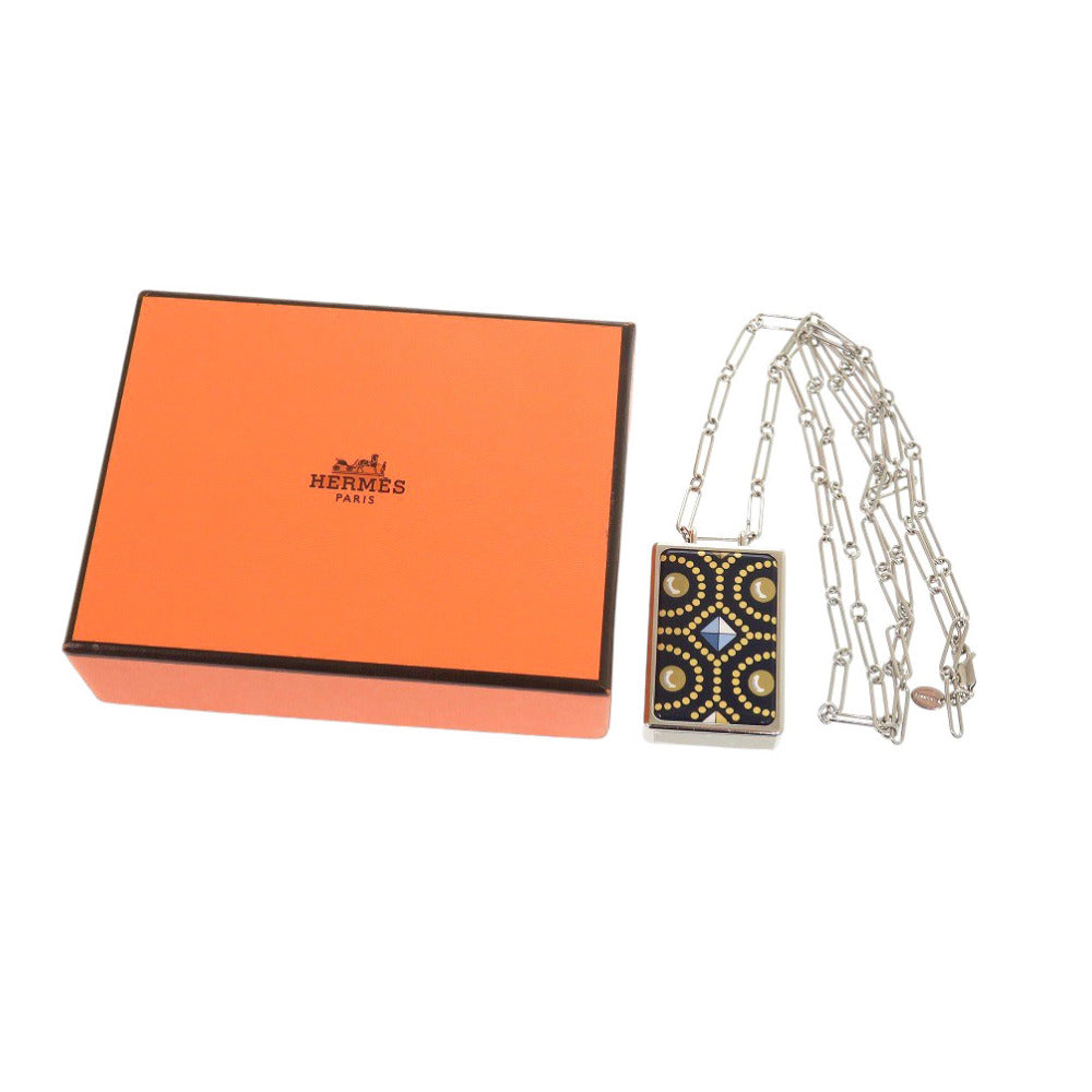 新品同様 エルメス ボワット ア レーブ ペンダント 小物入れ メタル シルバー ネイビー ネックレス 1421【中古】HERMES