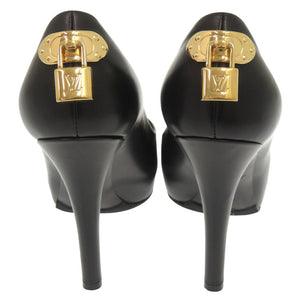 美品 ルイ ヴィトン オープントゥ カデナ サイズ36 レザー ブラック パンプス LV 1448【中古】LOUIS VUITTON