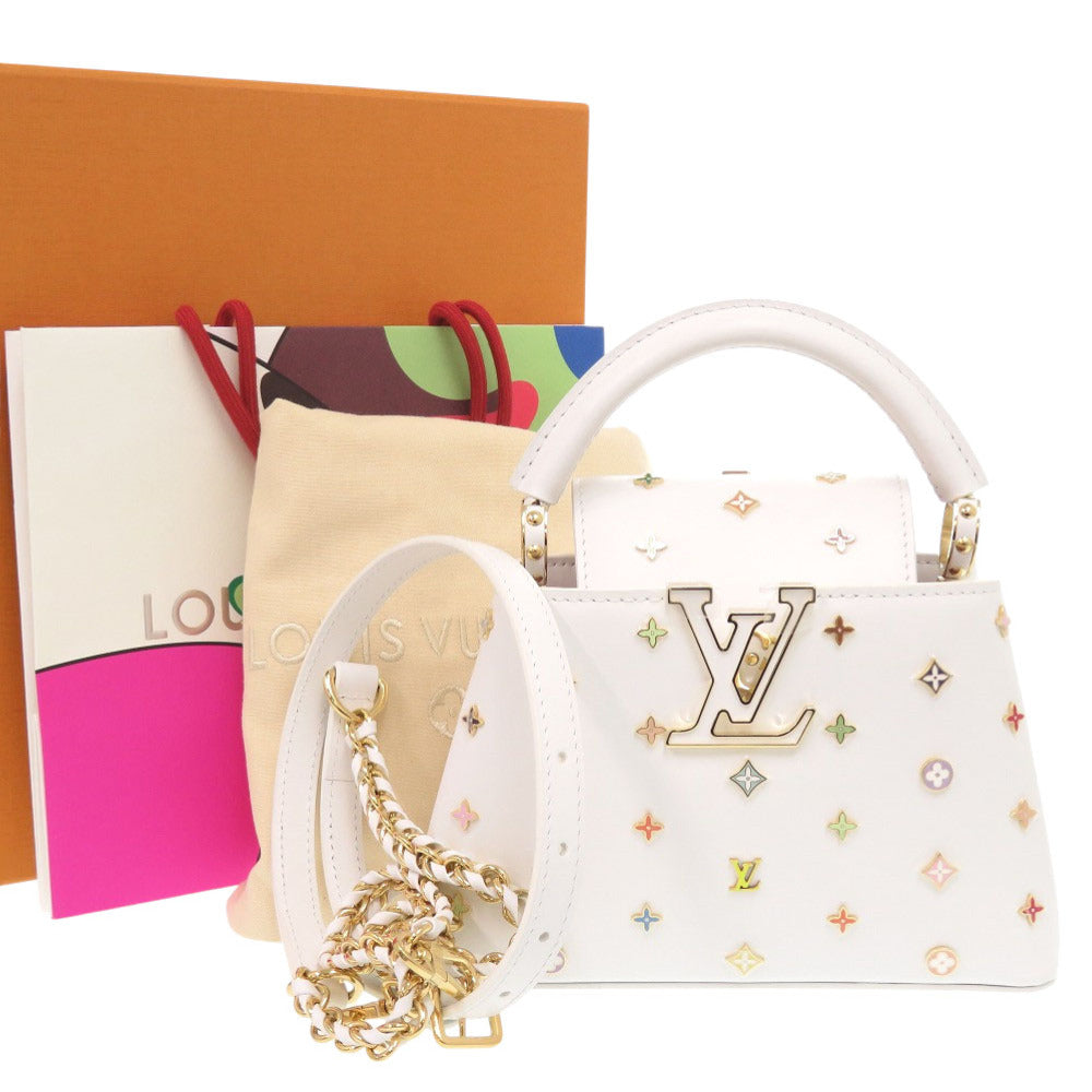 未使用 ルイ ヴィトン × 村上 隆 カプシーヌ ミニ MINI M14165 レザー メタルスタッズ マルチカラー ホワイト ハンドバッグ 白 LV × TM 1451 【中古】 LOUIS VUITTON × TAKASHI MURAKAMI