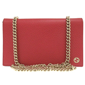 新品同様 グッチ インターロッキングG 466506 レザー レッド チェーンウォレット ショルダー 斜め掛け 赤 1465【中古】GUCCI