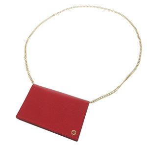 新品同様 グッチ インターロッキングG 466506 レザー レッド チェーンウォレット ショルダー 斜め掛け 赤 1465【中古】GUCCI