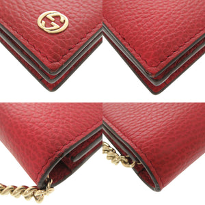 新品同様 グッチ インターロッキングG 466506 レザー レッド チェーンウォレット ショルダー 斜め掛け 赤 1465【中古】GUCCI