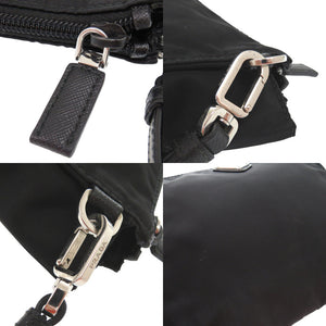美品 プラダ トライアングルロゴ 2NE789 ナイロン レザー ブラック クラッチバッグ セカンドバッグ 黒 1478【中古】PRADA
