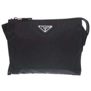 美品 プラダ トライアングルロゴ 2NE789 ナイロン レザー ブラック クラッチバッグ セカンドバッグ 黒 1478【中古】PRADA