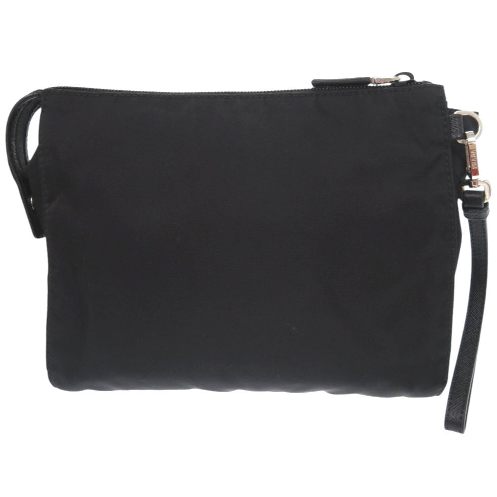 美品 プラダ トライアングルロゴ 2NE789 ナイロン レザー ブラック クラッチバッグ セカンドバッグ 黒 1478【中古】PRADA
