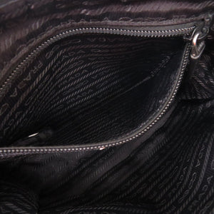 美品 プラダ トライアングルロゴ 2NE789 ナイロン レザー ブラック クラッチバッグ セカンドバッグ 黒 1478【中古】PRADA