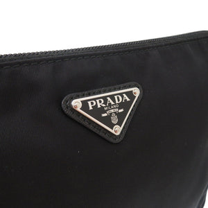 美品 プラダ トライアングルロゴ 2NE789 ナイロン レザー ブラック クラッチバッグ セカンドバッグ 黒 1478【中古】PRADA