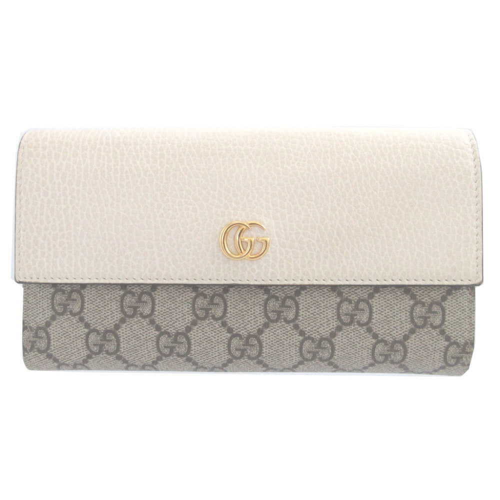 美品 グッチ 456116 GGキャンバス レザー ベージュ アイボリー 2つ折り長財布 財布 1491【中古】GUCCI