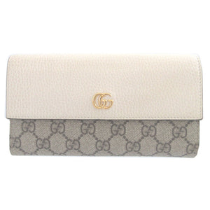 美品 グッチ 456116 GGキャンバス レザー ベージュ アイボリー 2つ折り長財布 財布 1491【中古】GUCCI