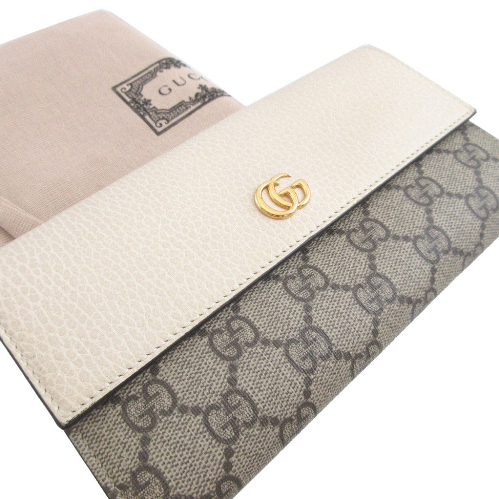 美品 グッチ 456116 GGキャンバス レザー ベージュ アイボリー 2つ折り長財布 財布 1491【中古】GUCCI