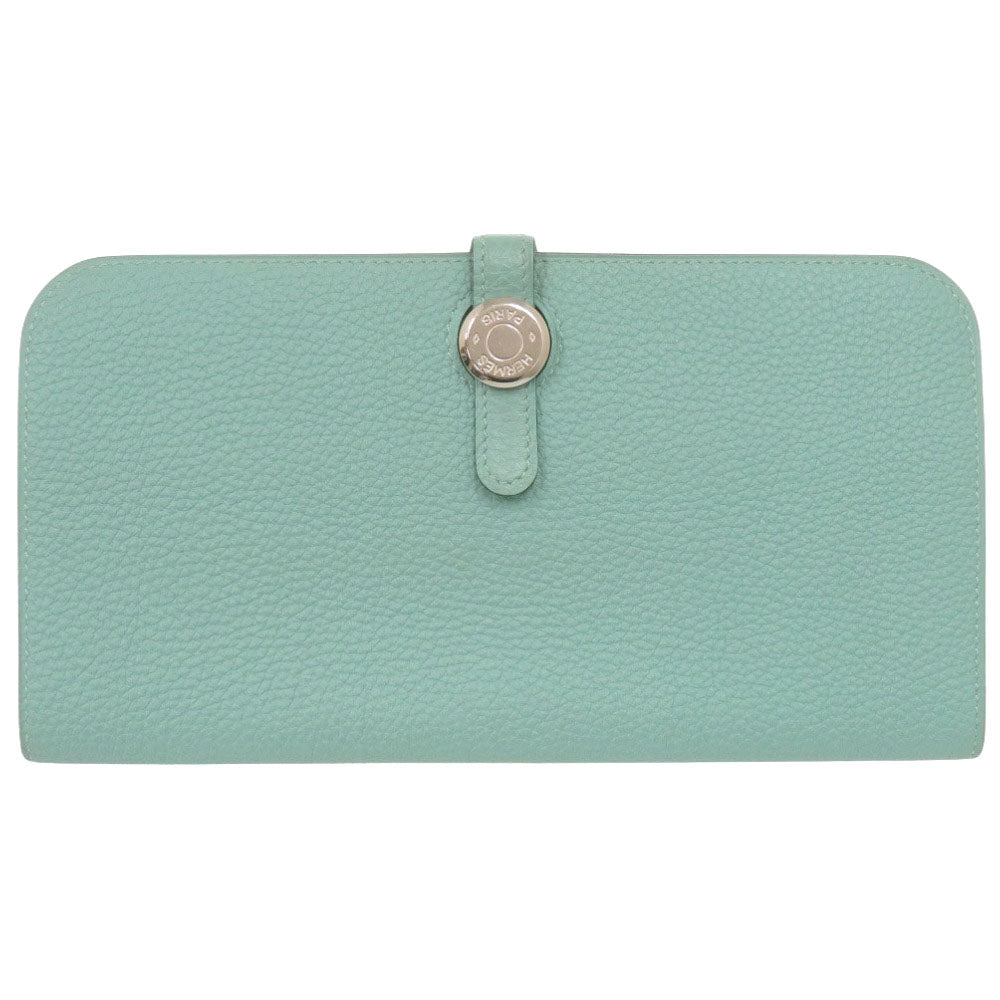 美品 エルメス ドゴンロング トゴ ブルーアトール シルバー金具 T刻印(2015年製) 長財布 水色 青 1500【中古】HERMES