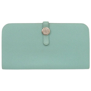 美品 エルメス ドゴンロング トゴ ブルーアトール シルバー金具 T刻印(2015年製) 長財布 水色 青 1500【中古】HERMES