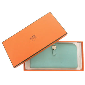 美品 エルメス ドゴンロング トゴ ブルーアトール シルバー金具 T刻印(2015年製) 長財布 水色 青 1500【中古】HERMES