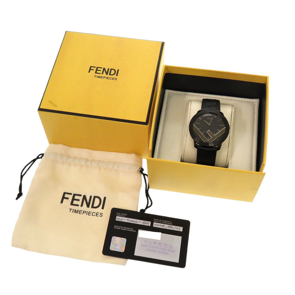 新品同様 フェンディ ラナウェイ 71000L レザー SS ブラック クオーツ 腕時計 黒文字盤 1531【中古】FENDI