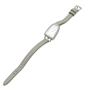 美品 エルメス ギャロップ ドゥ エルメス MM ダイヤベゼル GA1.130 クオーツ 腕時計 SS/ダイヤモンド/レザー ホワイト 白文字盤 1541【中古】HERMES レディース