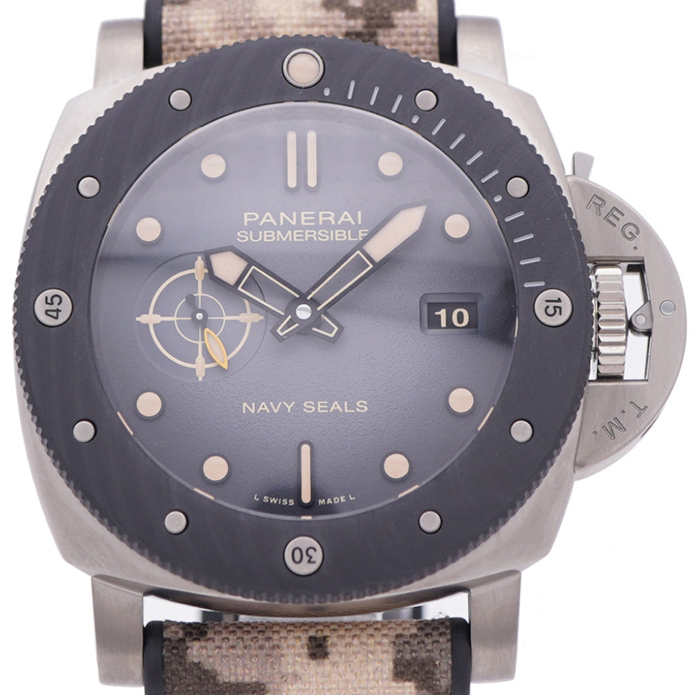 未使用 オフィチーネ パネライ サブマーシブル ネイビーシールズ チタニオ PAM01669 自動巻き 腕時計 チタン/ラバー ブラックシェード 1546【中古】OFFICINE PANERAI メンズ