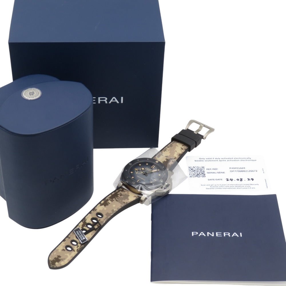 未使用 オフィチーネ パネライ サブマーシブル ネイビーシールズ チタニオ PAM01669 自動巻き 腕時計 チタン/ラバー ブラックシェード 1546【中古】OFFICINE PANERAI メンズ
