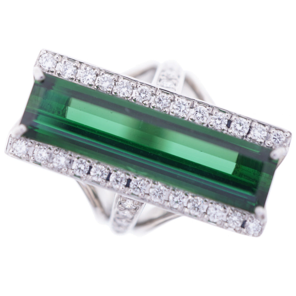 新品同様 グリーントルマリン9.12ct / ダイヤ0.68ct Pt900 リング 指輪 ダイヤモンド 12号 緑 ジュエリー 1549【中古】レディース