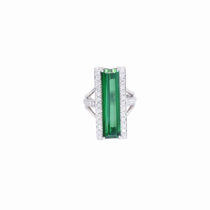 新品同様 グリーントルマリン9.12ct / ダイヤ0.68ct Pt900 リング 指輪 ダイヤモンド 12号 緑 ジュエリー 1549【中古】レディース