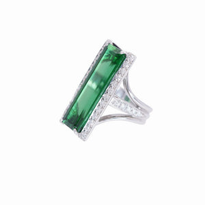 新品同様 グリーントルマリン9.12ct / ダイヤ0.68ct Pt900 リング 指輪 ダイヤモンド 12号 緑 ジュエリー 1549【中古】レディース