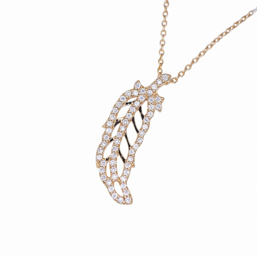 美品 ヨン シンボル フェザー S ペンダント ネックレス K10YG LGD 0.43ct イエローゴールド/ラボグロウンダイヤモンド ゴールド ジュエリー 1552【中古】YON