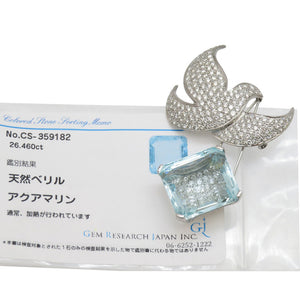 美品 アクアマリン26.46ct ダイヤ2.69ct K18WG ブローチ 750 ホワイトゴールド ダイヤモンド ブルー 1556【中古】ジュエリー