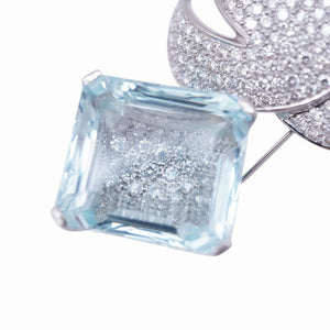 美品 アクアマリン26.46ct ダイヤ2.69ct K18WG ブローチ 750 ホワイトゴールド ダイヤモンド ブルー 1556【中古】ジュエリー