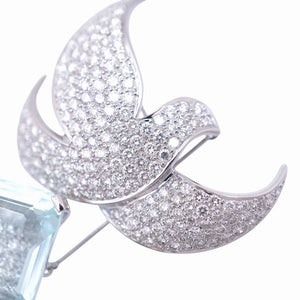 美品 アクアマリン26.46ct ダイヤ2.69ct K18WG ブローチ 750 ホワイトゴールド ダイヤモンド ブルー 1556【中古】ジュエリー