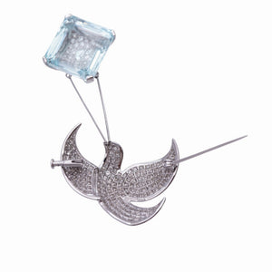 美品 アクアマリン26.46ct ダイヤ2.69ct K18WG ブローチ 750 ホワイトゴールド ダイヤモンド ブルー 1556【中古】ジュエリー