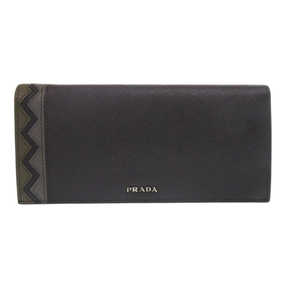 新品同様 プラダ サフィアーノ 2MV836 二つ折り長財布 レザー ブラック ミメティック 黒 1689【中古】PRADA