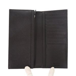 新品同様 プラダ サフィアーノ 2MV836 二つ折り長財布 レザー ブラック ミメティック 黒 1689【中古】PRADA