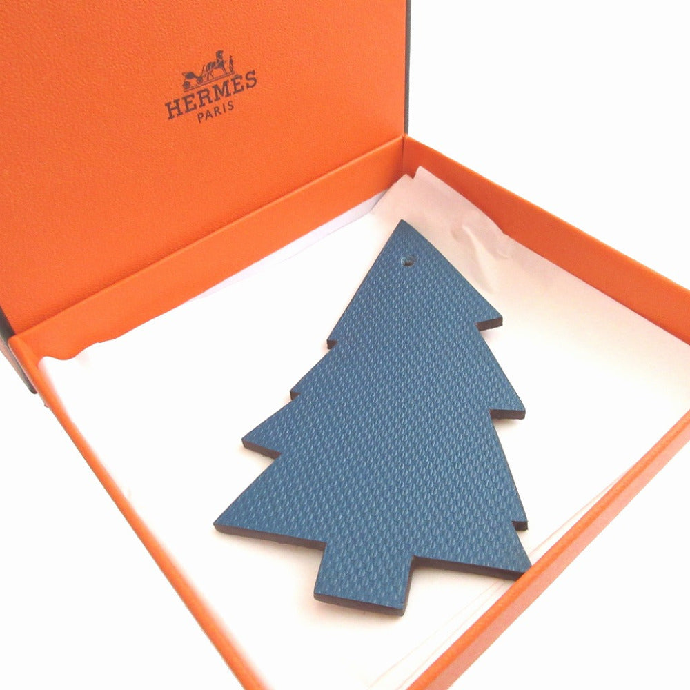 新品同様 エルメス プティアッシュ ツリー レザー ブルー 青 ブラウン 茶 バッグチャーム キーホルダー 1730【中古】HERMES