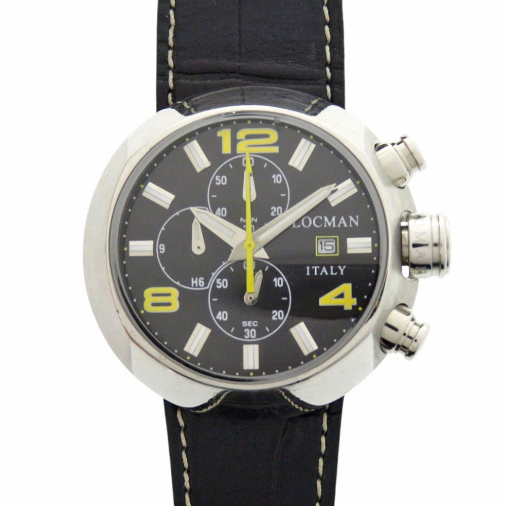 ロックマン REF420 SS/型押しレザー/ラバー クオーツ ブラック イエロー 腕時計 黒 0030【中古】LOCMAN