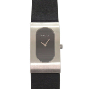 美品 グッチ 2400L SS レザー ブラック シルバー クオーツ 腕時計 0032【中古】GUCCI
