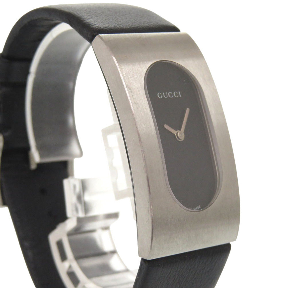 美品 グッチ 2400L SS レザー ブラック シルバー クオーツ 腕時計 0032【中古】GUCCI