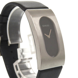 美品 グッチ 2400L SS レザー ブラック シルバー クオーツ 腕時計 0032【中古】GUCCI