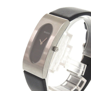 美品 グッチ 2400L SS レザー ブラック シルバー クオーツ 腕時計 0032【中古】GUCCI