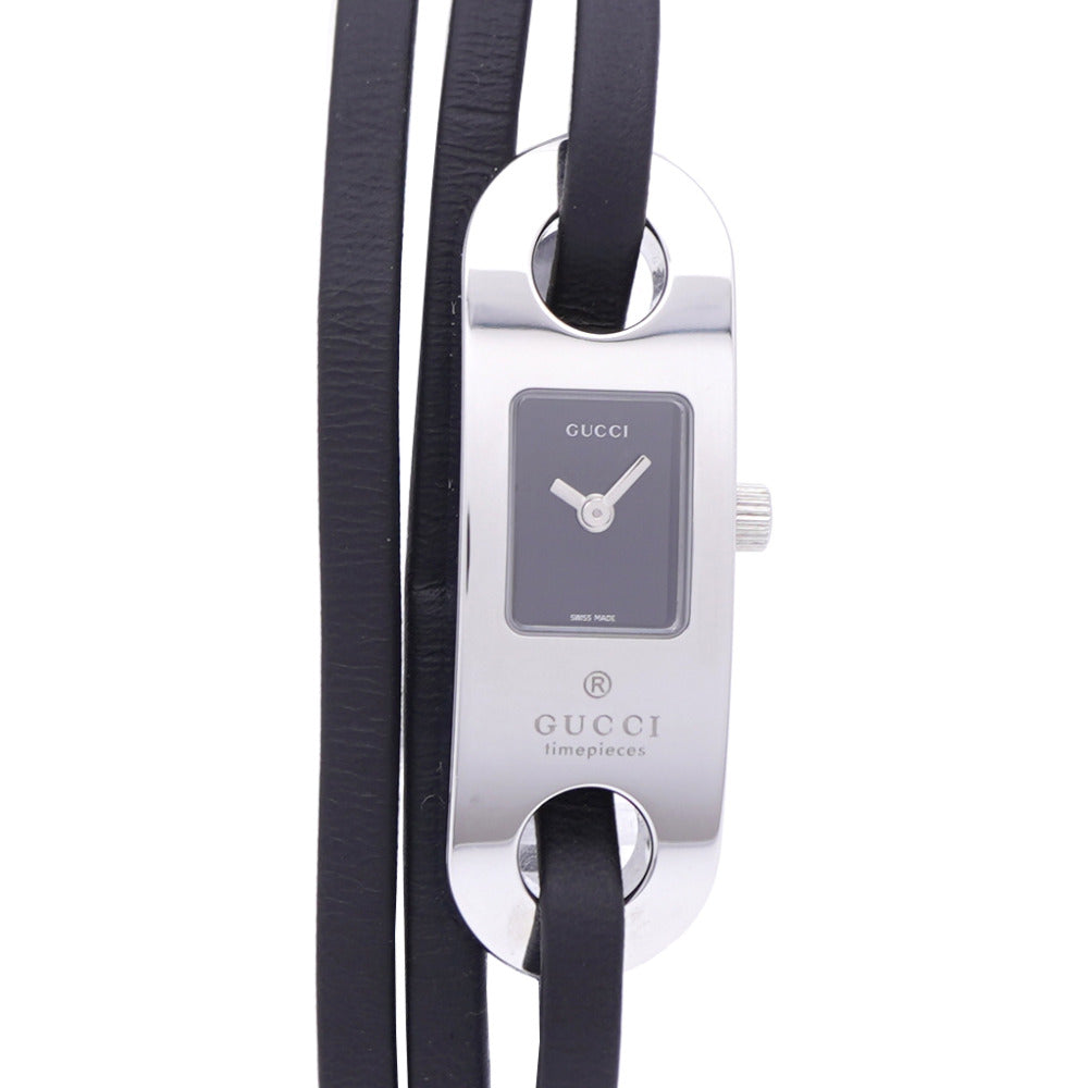 新品同様 グッチ 6100L クオーツ 腕時計 SS/レザー ブラック 黒文字盤 0035【中古】GUCCI レディース