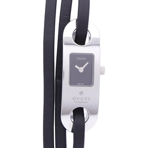 新品同様 グッチ 6100L クオーツ 腕時計 SS/レザー ブラック 黒文字盤 0035【中古】GUCCI レディース