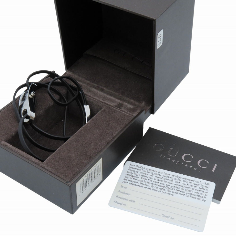 新品同様 グッチ 6100L クオーツ 腕時計 SS/レザー ブラック 黒文字盤 0035【中古】GUCCI レディース