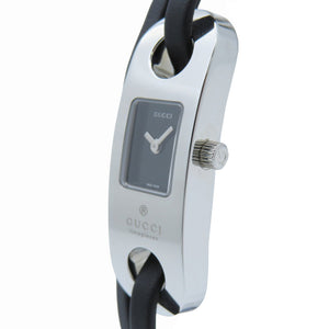 新品同様 グッチ 6100L クオーツ 腕時計 SS/レザー ブラック 黒文字盤 0035【中古】GUCCI レディース