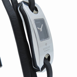 新品同様 グッチ 6100L クオーツ 腕時計 SS/レザー ブラック 黒文字盤 0035【中古】GUCCI レディース