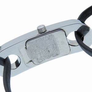 新品同様 グッチ 6100L クオーツ 腕時計 SS/レザー ブラック 黒文字盤 0035【中古】GUCCI レディース