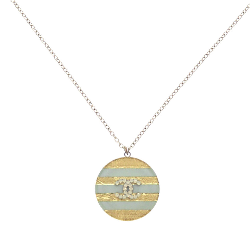 美品 シャネル 2way ココマーク ボーダー ネックレス プラスチック メタル ライトブルー ゴールド 0082【中古】CHANEL