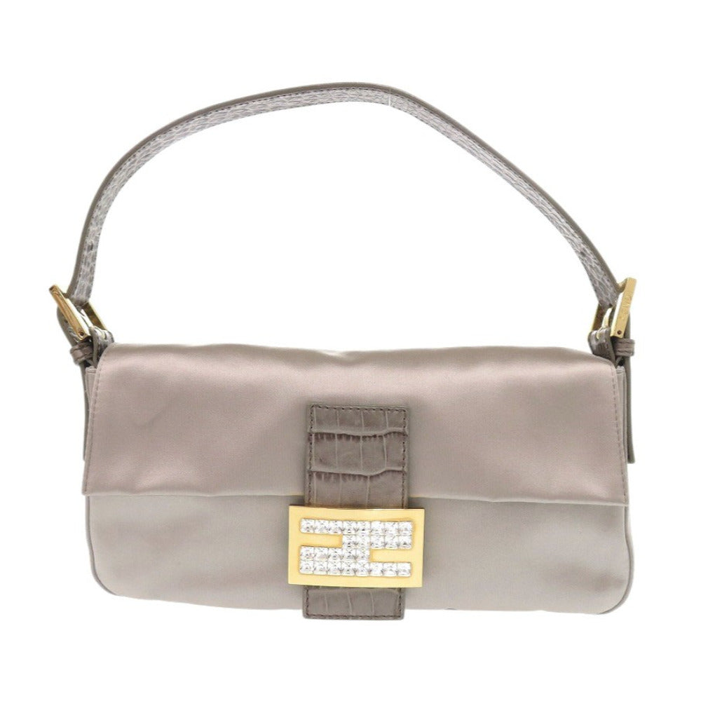 新品同様 フェンディ マンマバケット 8BR600 TG2 サテン/レザー グレージュ ハンドバッグ ベージュ 0114【中古】FENDI